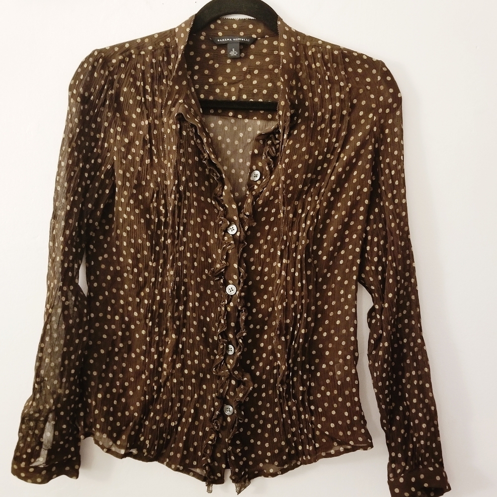 Banana Republic brown silk sheer button up blouse